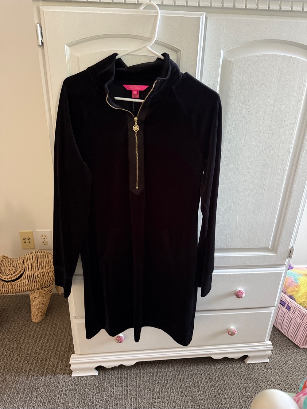 Lilly Pulitzer Black Velvet Half-Zip Dress